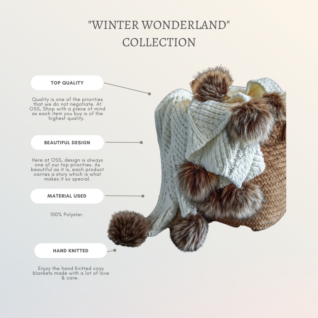 "Winter Wonderland" Collection. Throw Knit Pom Pom Blanket for Winter - Orchid Smart Shop