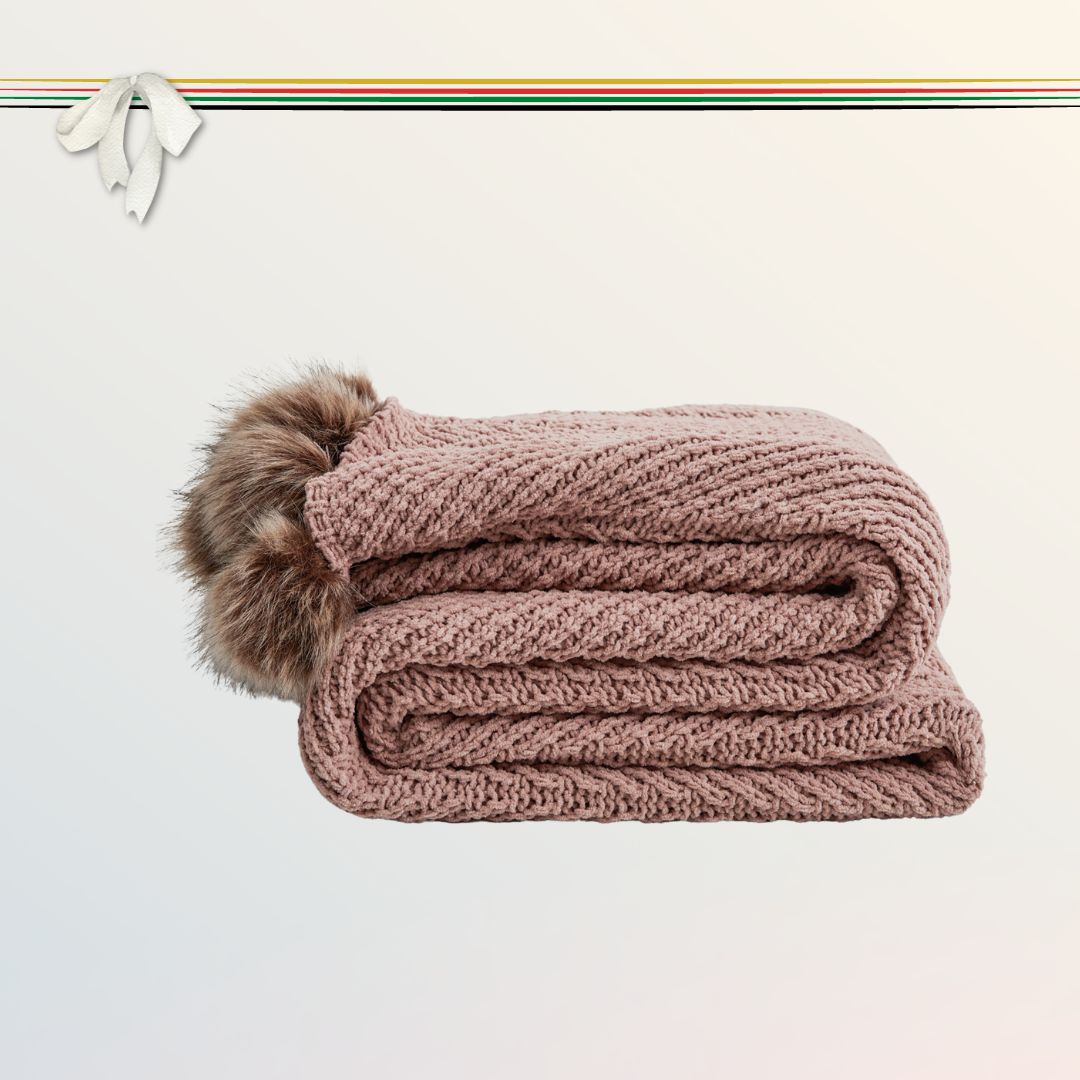 "Winter Wonderland" Collection. Throw Knit Pom Pom Blanket for Winter - Orchid Smart Shop
