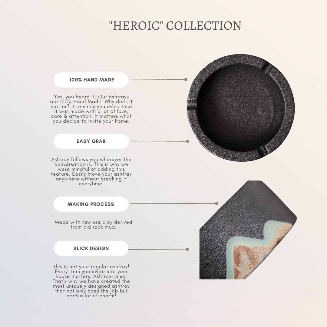 "Heroic" Collection. Handmade coarse pottery ceramic Ashtray. - Orchid Smart Shop